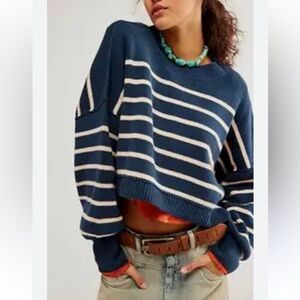 Free People Navy and White Striped Sweater